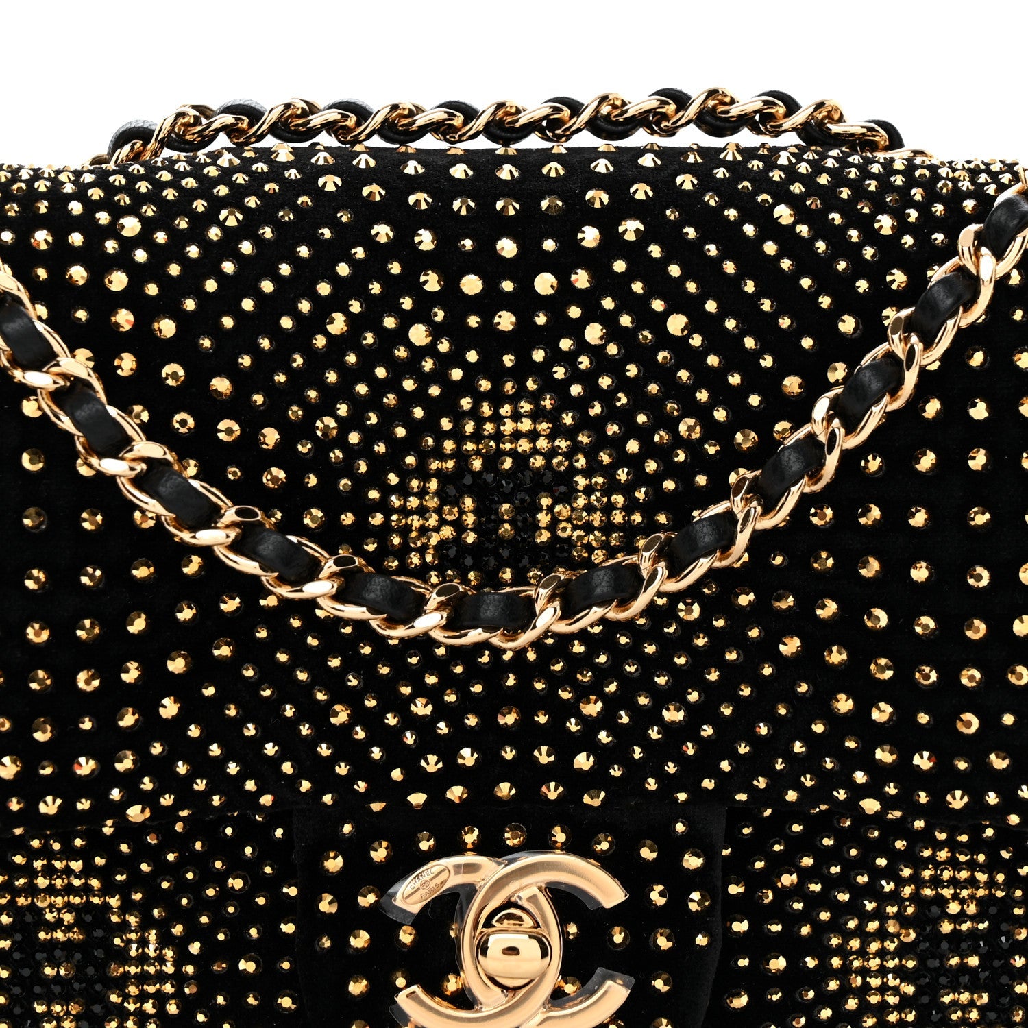 Velvet Strass Evening Flap Bag Black Gold