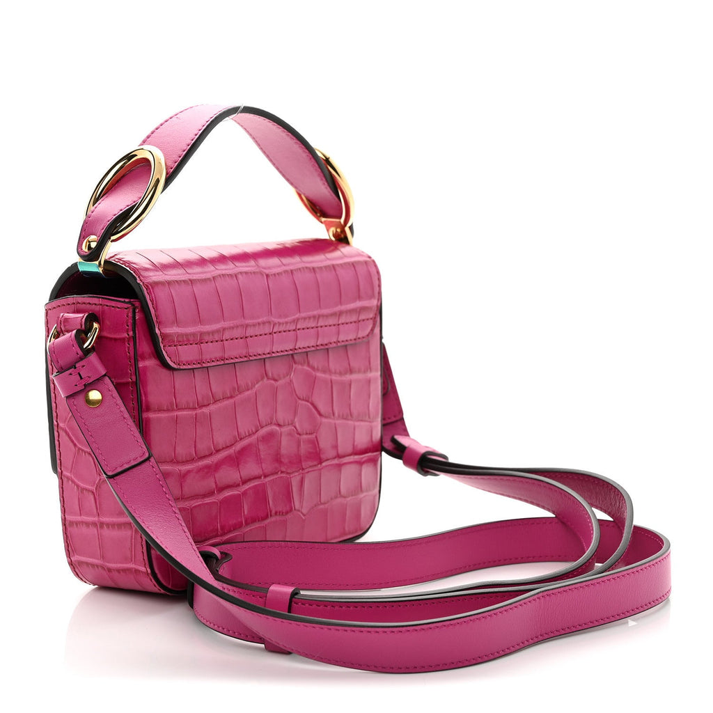 Calfskin Crocodile Embossed Mini C Bag Pink