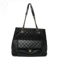 Caviar Quilted Large Flap Shopping Tote Black
