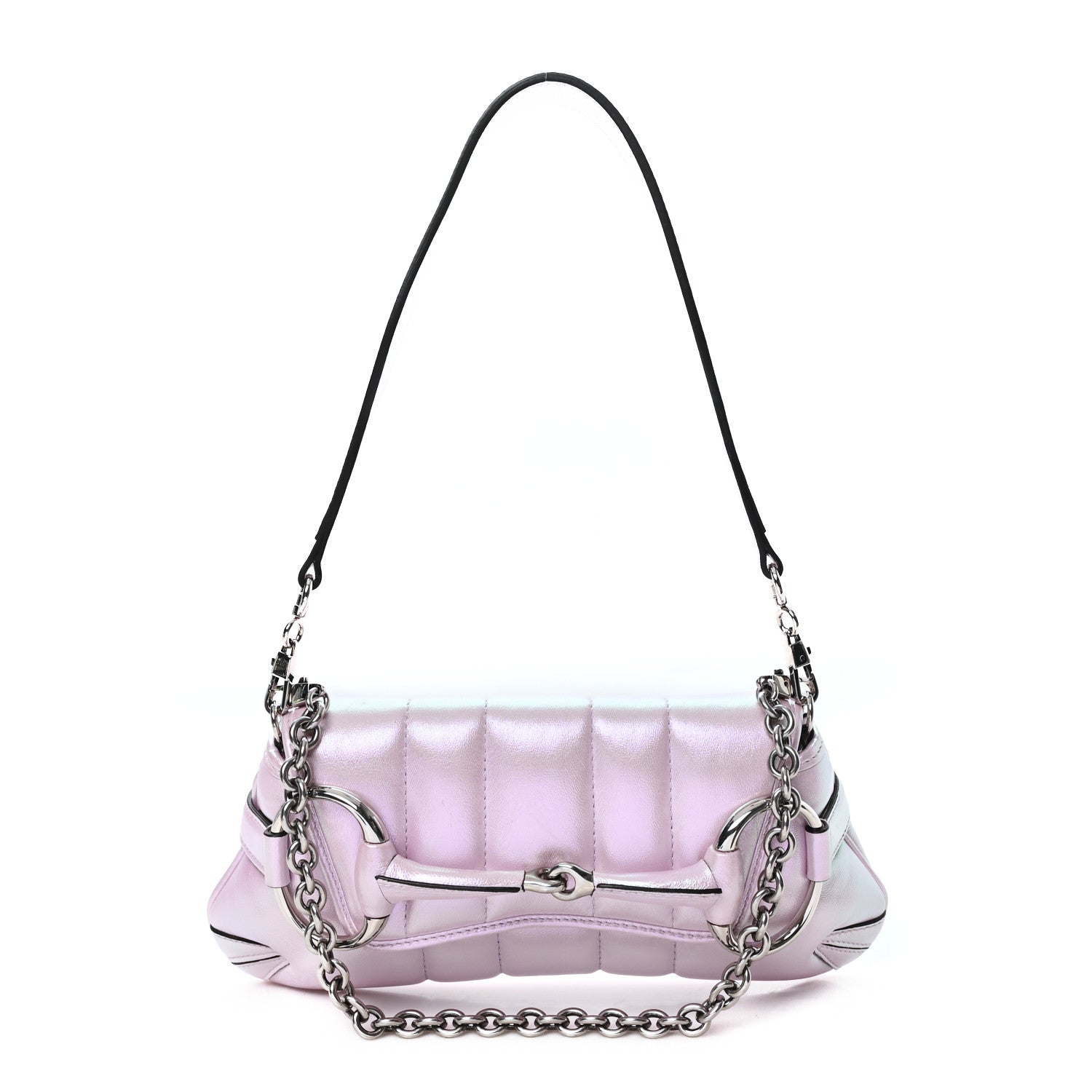 Iridescent Nappa Vertical Matelasse Small Maxi Horsebit Chain Shoulder Bag Escape Pink