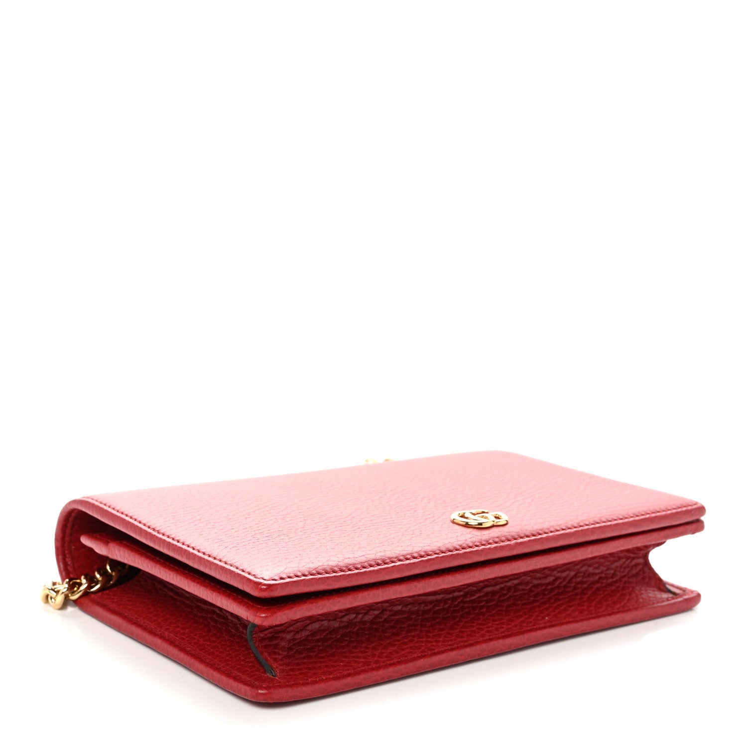 Dollar Calfskin Mini GG Marmont Chain Wallet Hibiscus Red