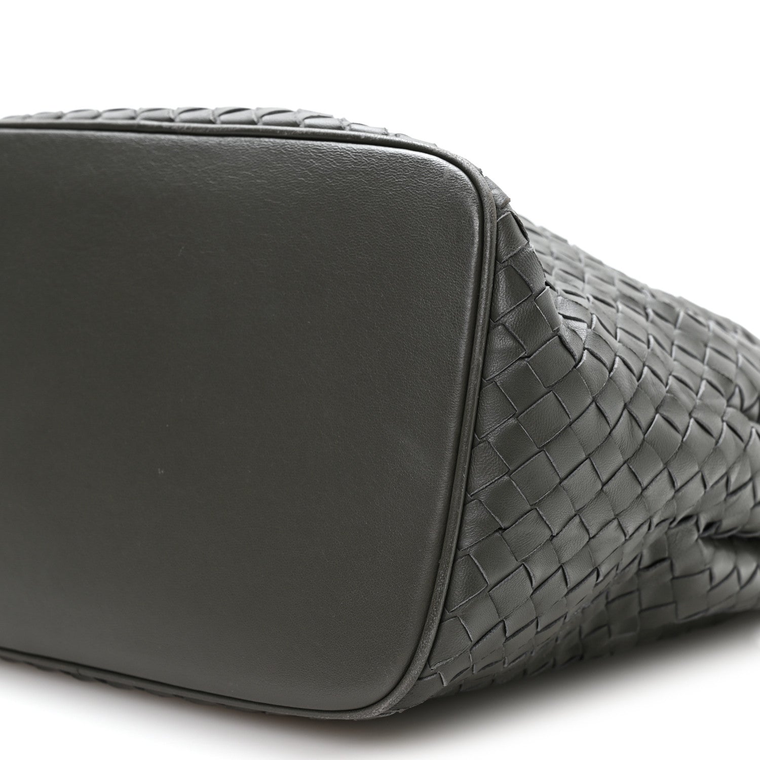 Nappa Intrecciato Drawstring Bucket Bag Grey