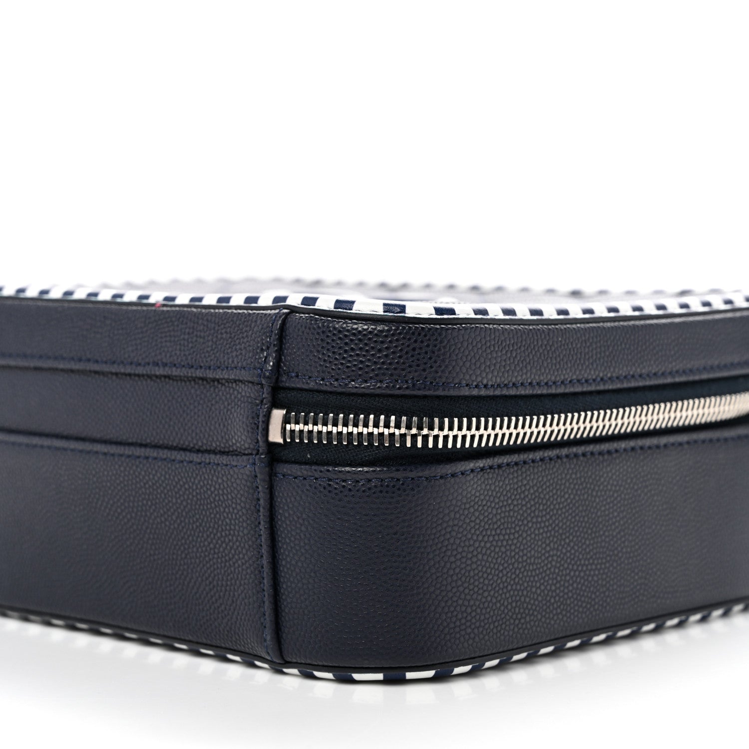 Caviar Quilted Striped Medium CC Filigree Vanity Case Navy White