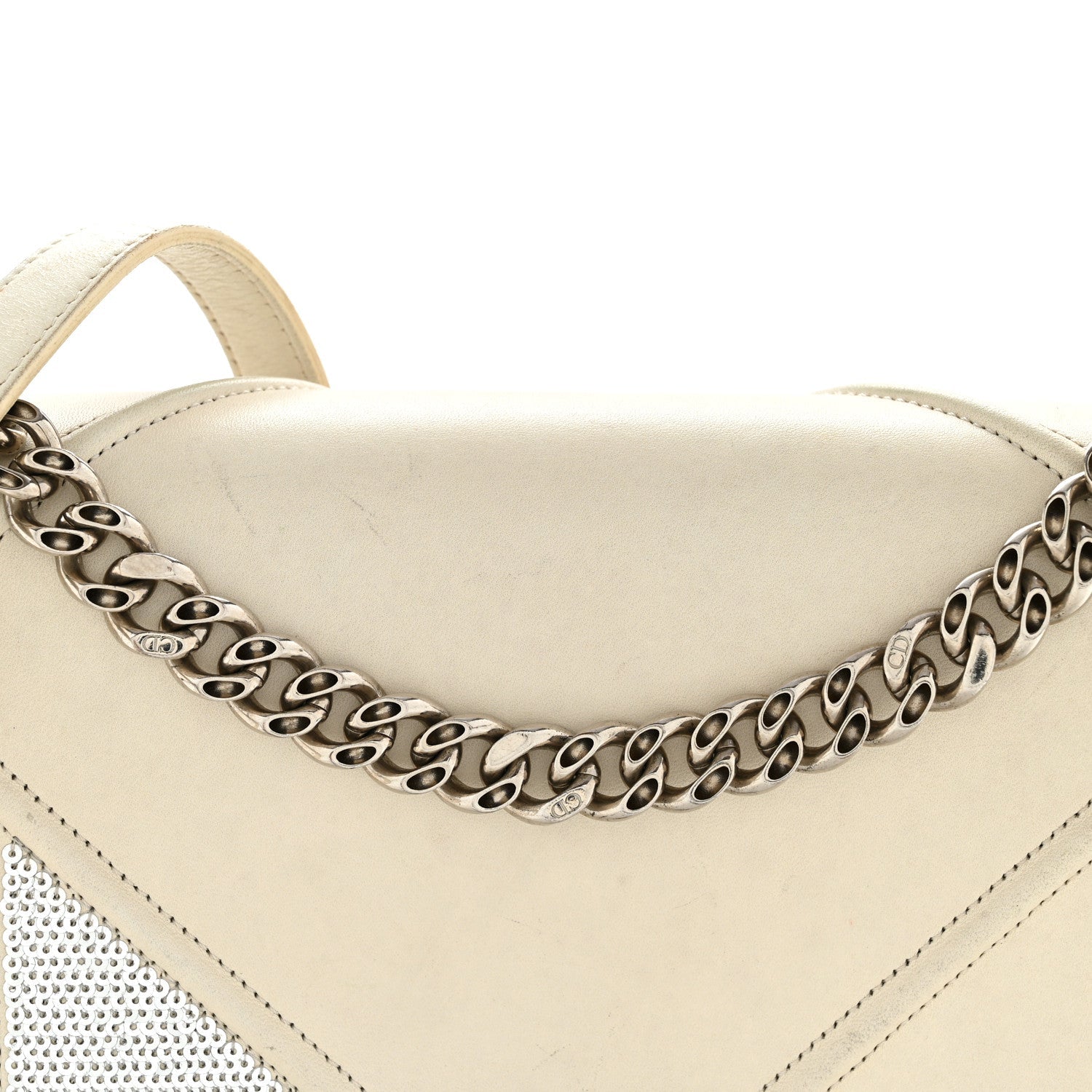 Lambskin Sequin Medium Diorama Flap Bag White