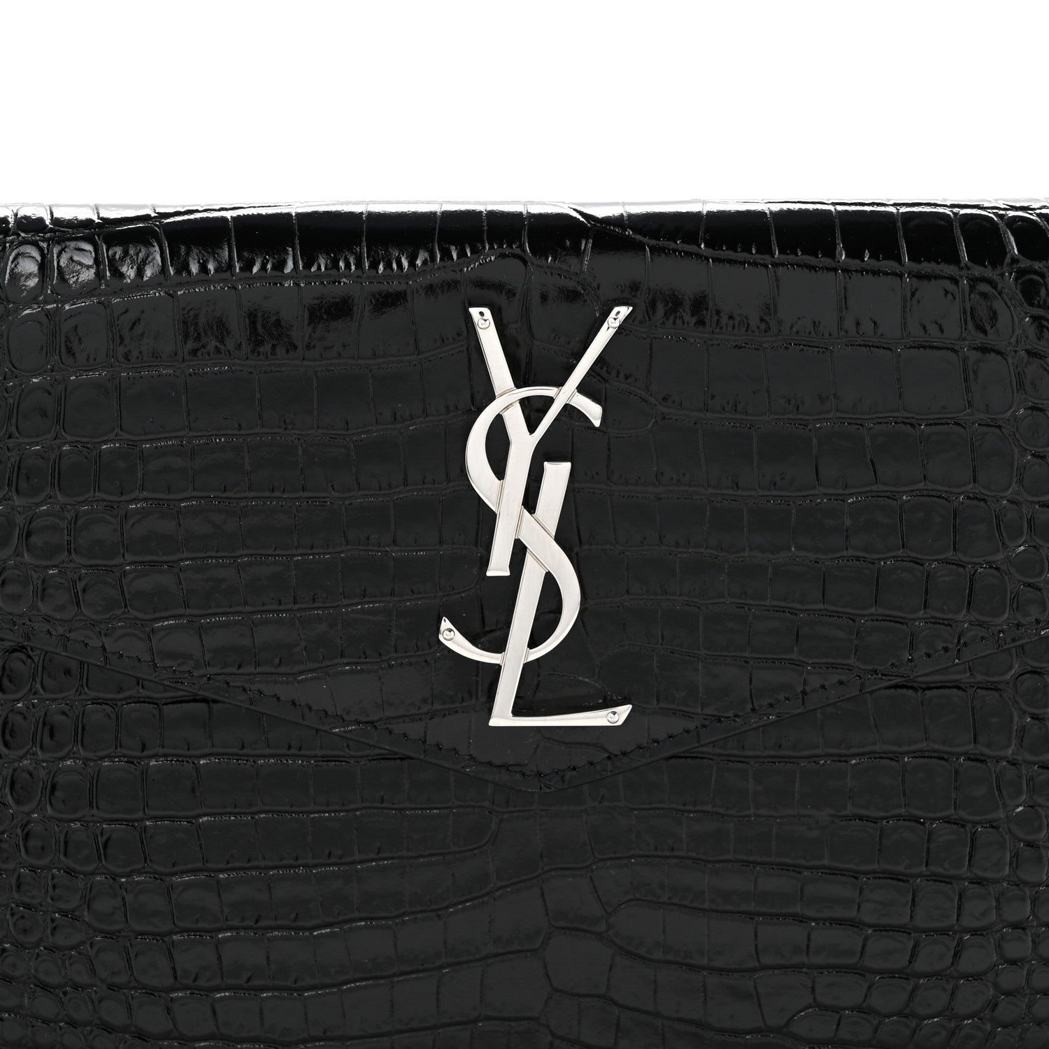 Calfskin Crocodile Embossed Uptown Monogram Clutch Black