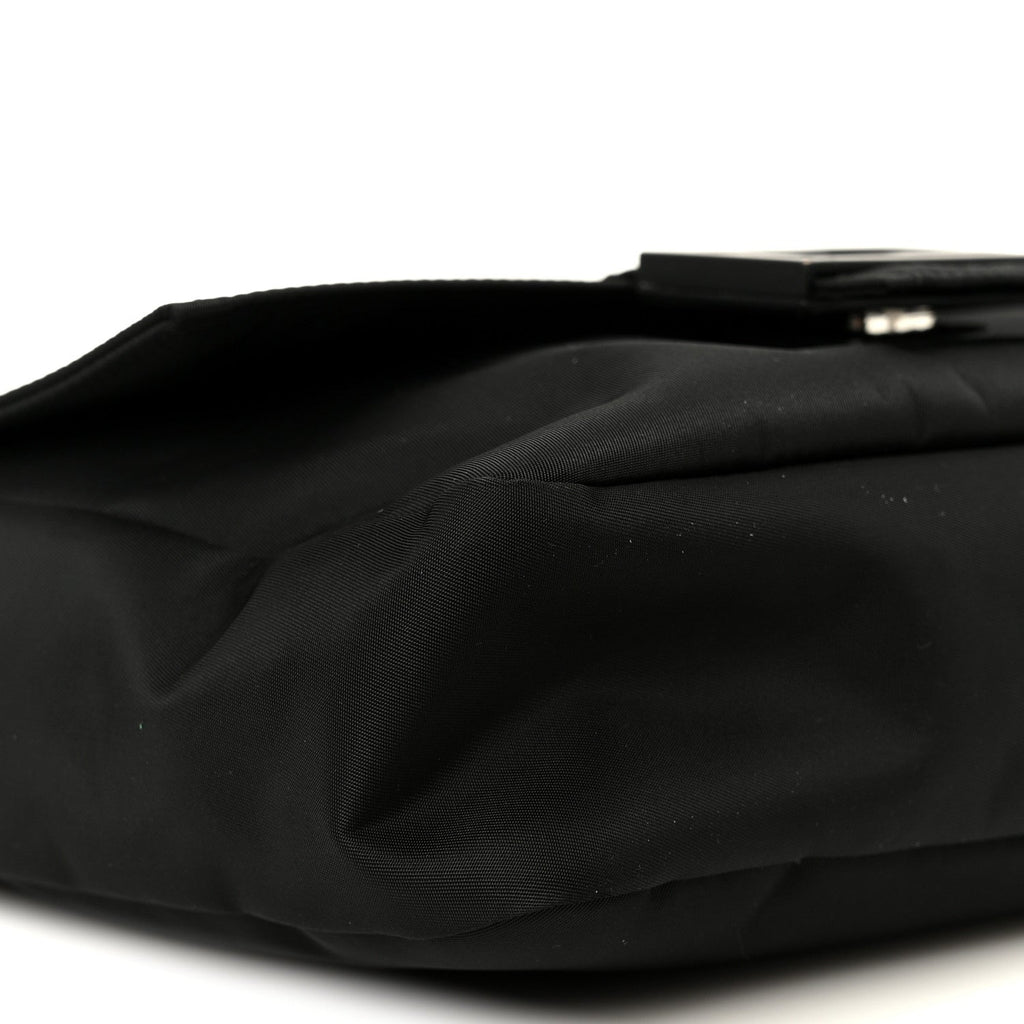 Econyl Nylon Cuoio Romano Monochrome Medium Baguette Messenger Bag Black