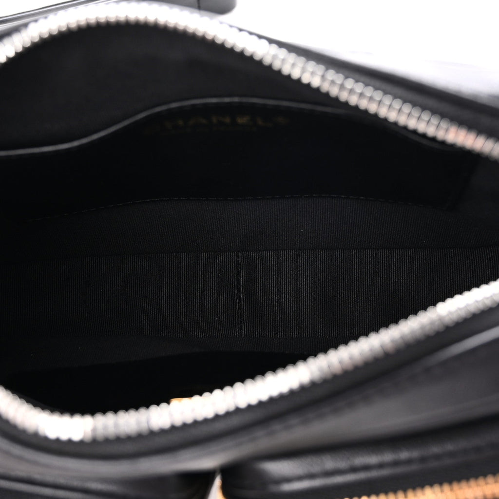 Calfskin Quilted Small Camera Case Black