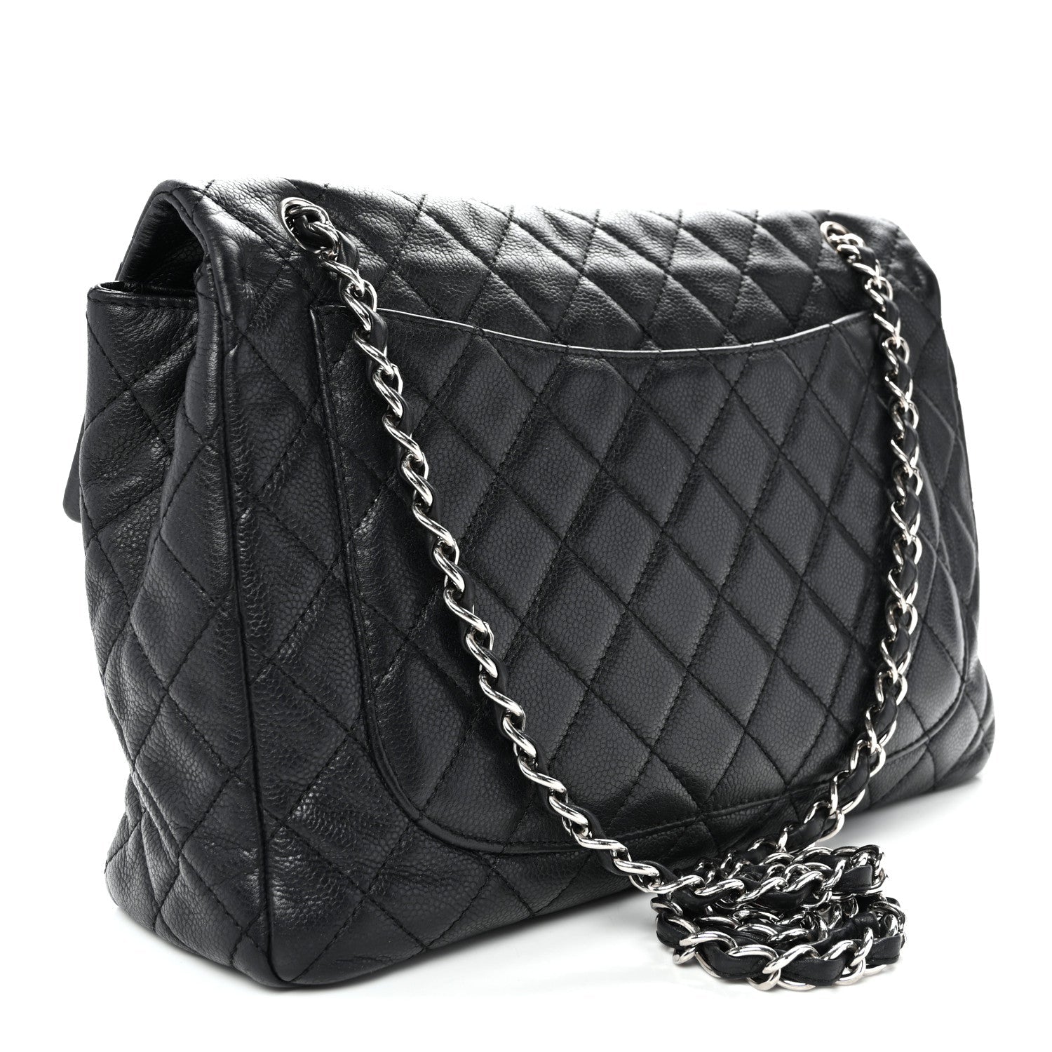 Washed Caviar Quilted Maxi Single Flap Black