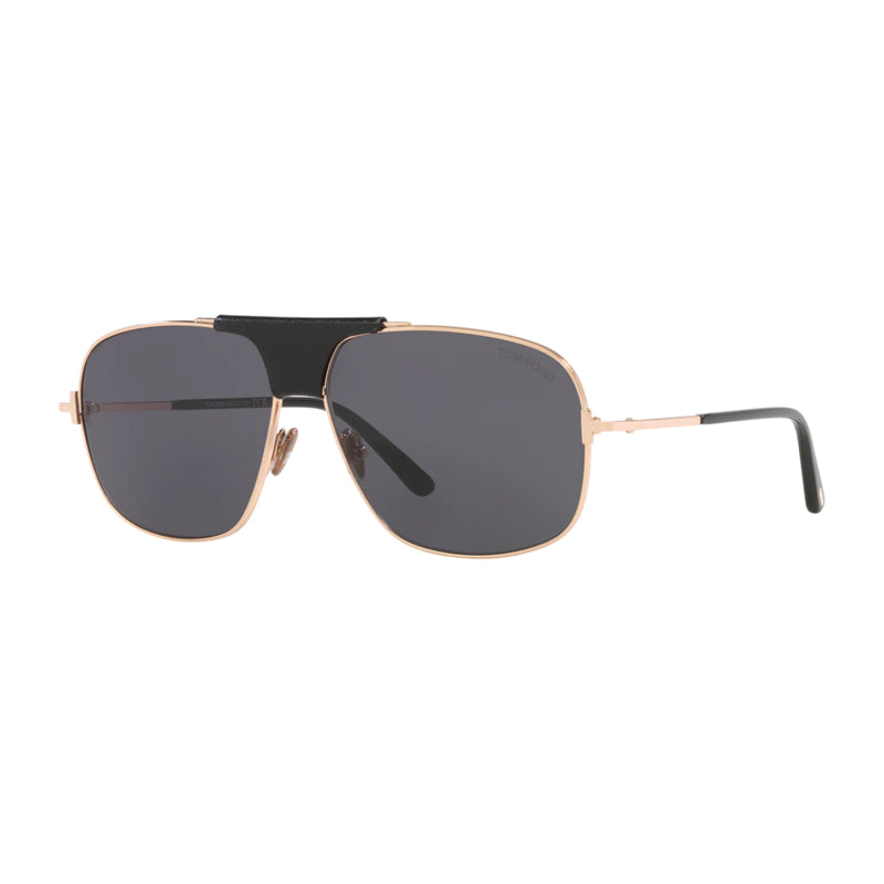 Tom Ford Sunglasses Aviator Full Rim, Shiny Rose Gold Frame and Smoke Lens FT109628A