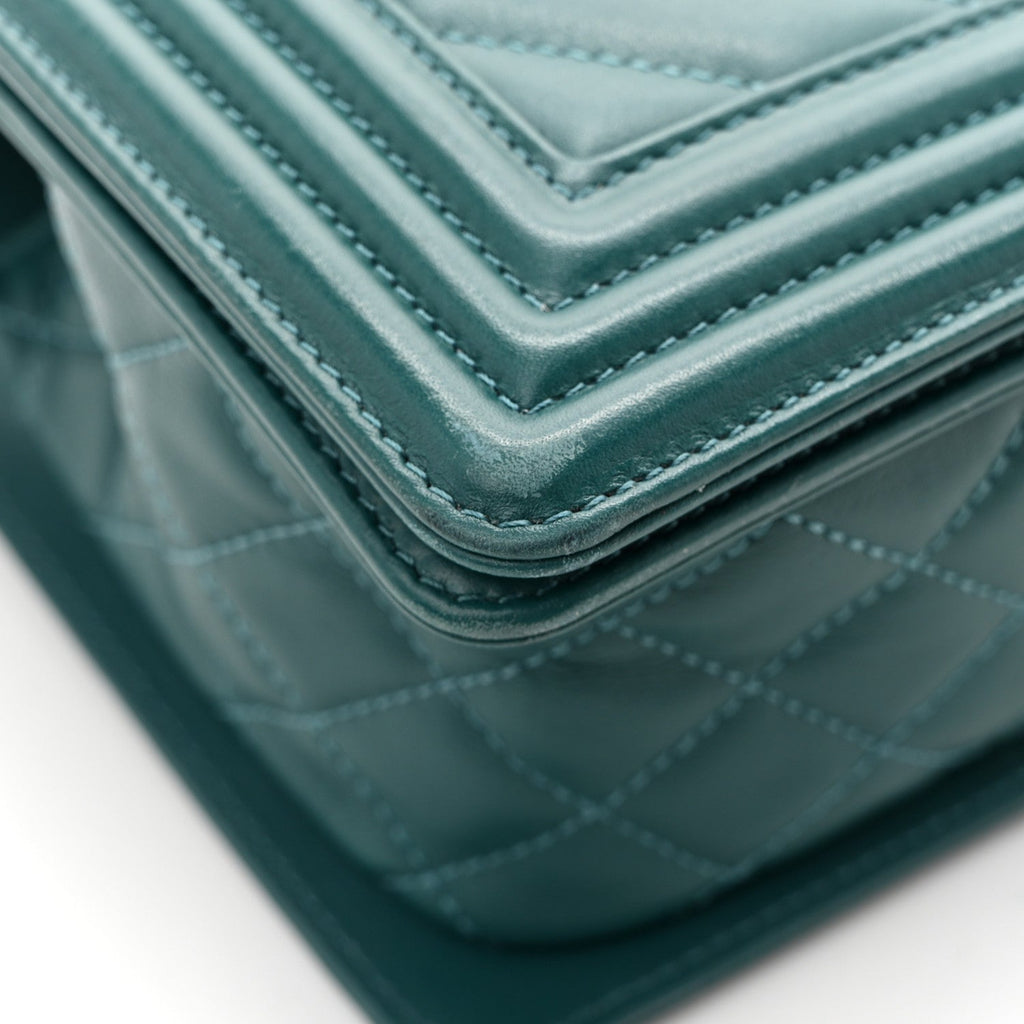 Calfskin Chevron Quilted Medium Boy Flap Turquoise