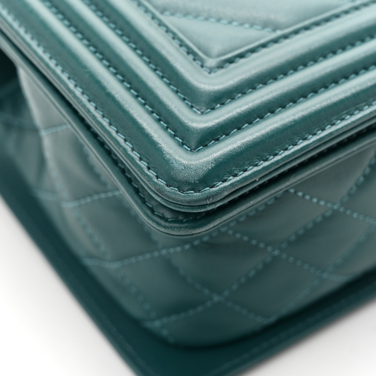 Calfskin Chevron Quilted Medium Boy Flap Turquoise