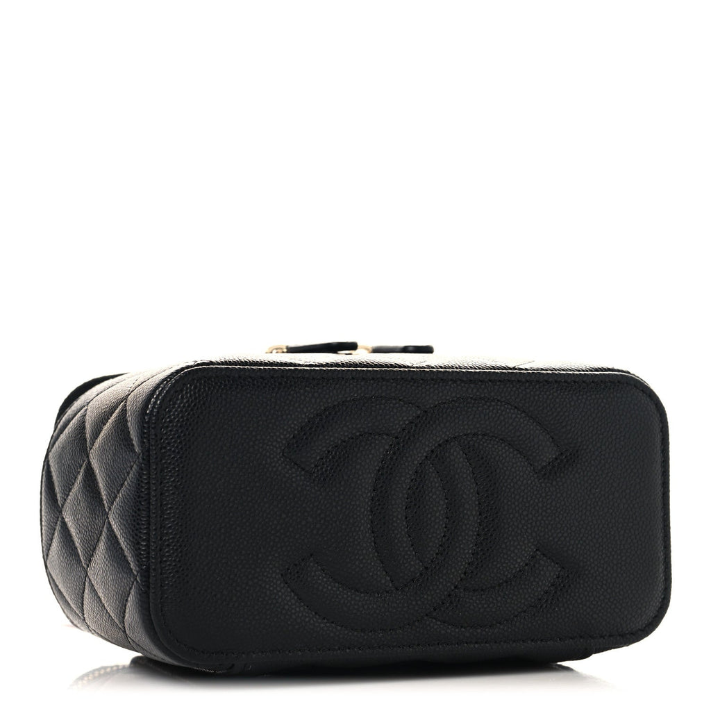 Caviar Quilted Small Vanity Case With Chain Black