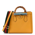 Textured Dollar Calfskin Web Small Diana Tote Bag Yellow Dusty Azure