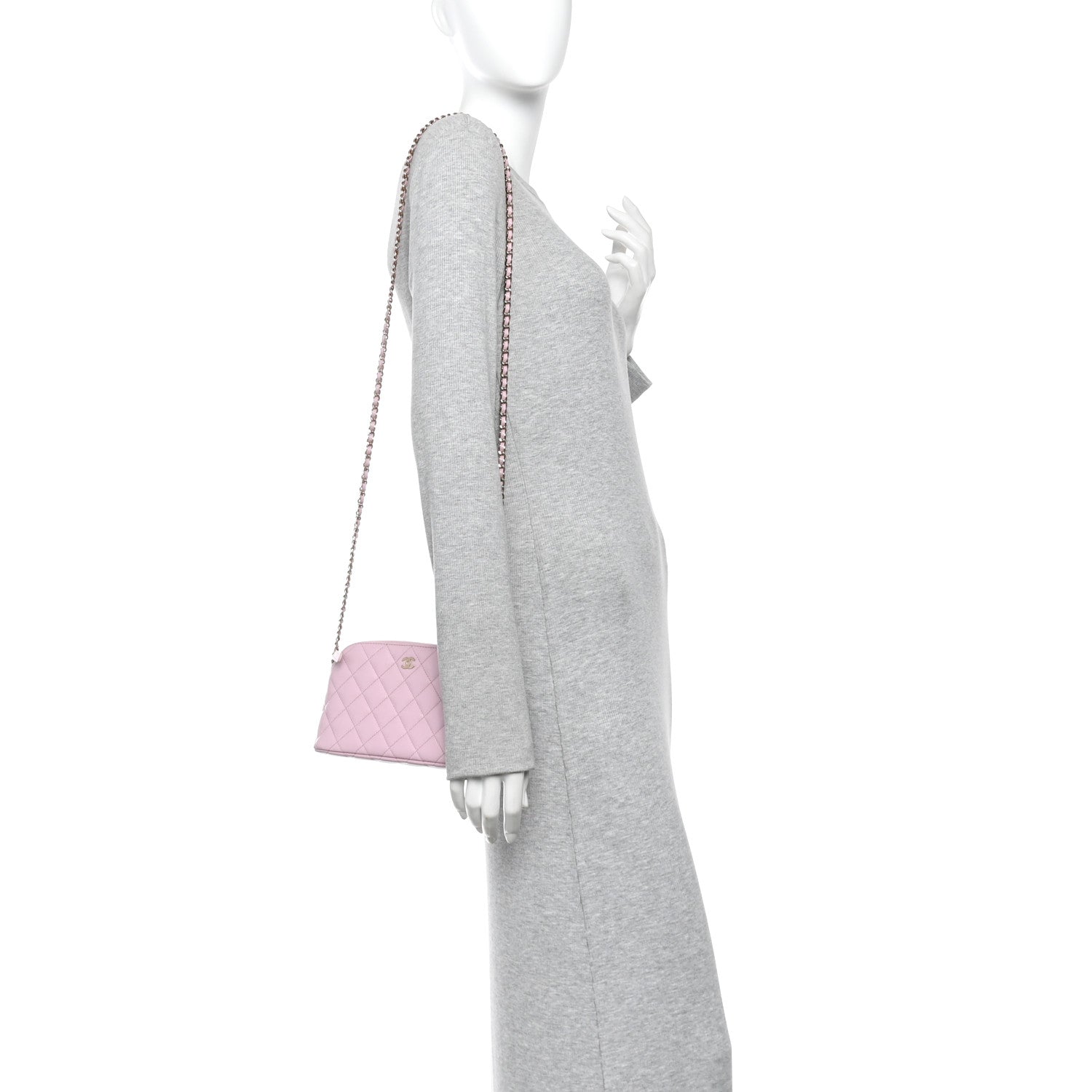 Caviar Quilted Classic Clutch With Chain Pink