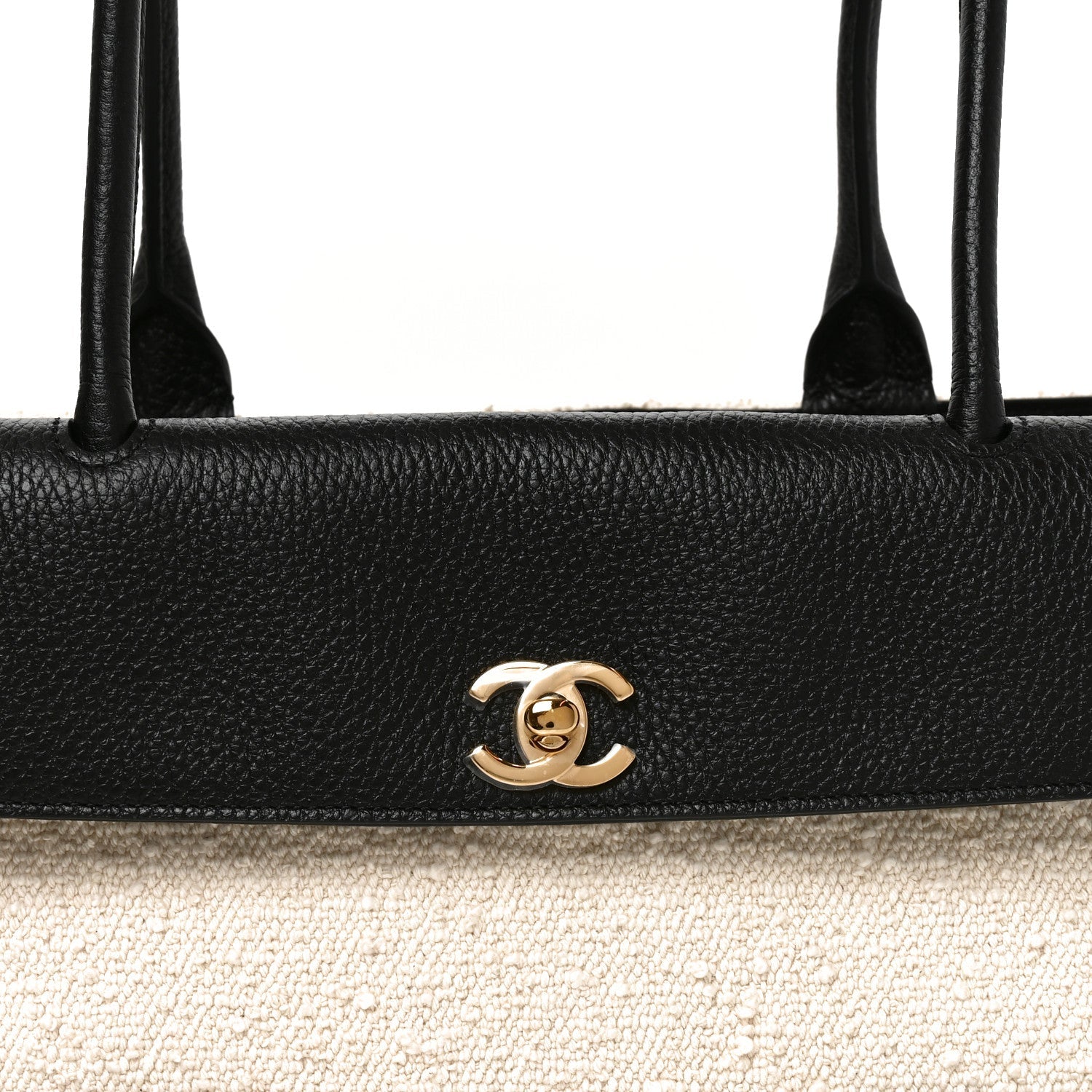 Grained Calfskin Boucle Urban Essentials Small Shopping Bag Ecru Black