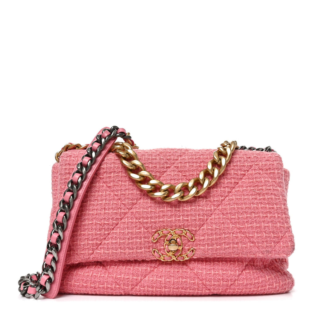 Metallic Tweed Quilted Large Chanel 19 Flap Pink