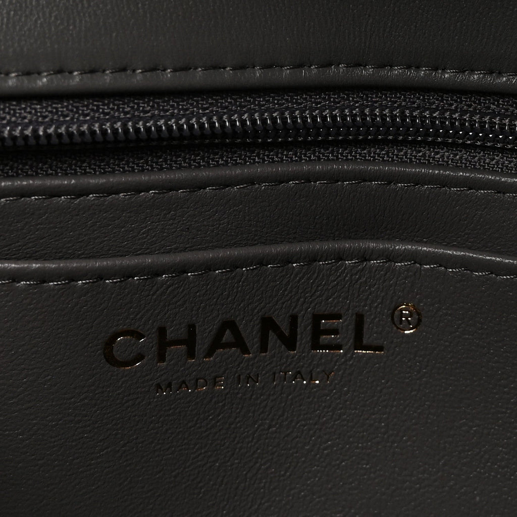 Lambskin Quilted Mini Top Handle Rectangular Flap Dark Grey
