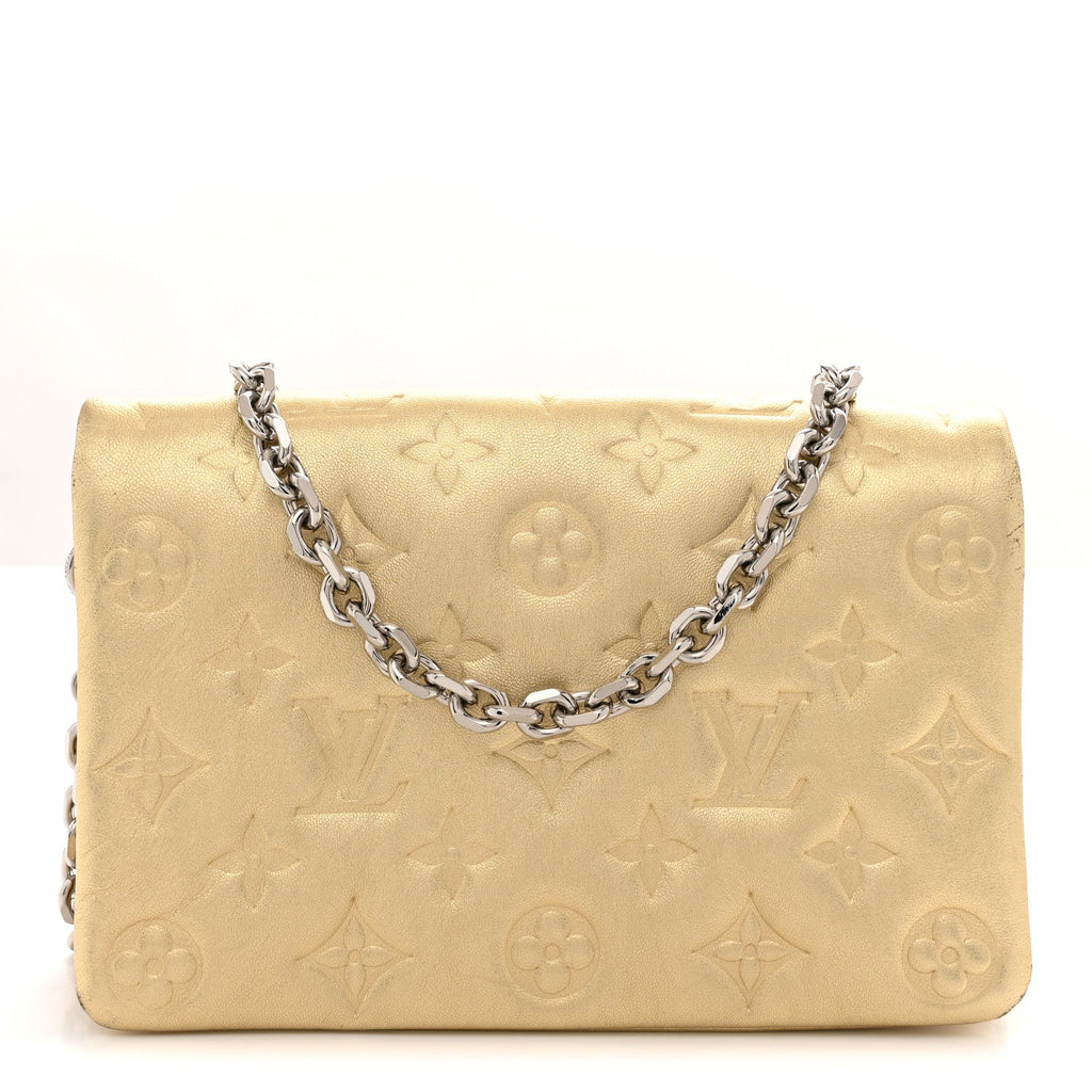Metallic Lambskin Embossed Monogram Pochette Coussin Gold
