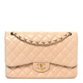Lambskin Quilted Jumbo Double Flap Beige