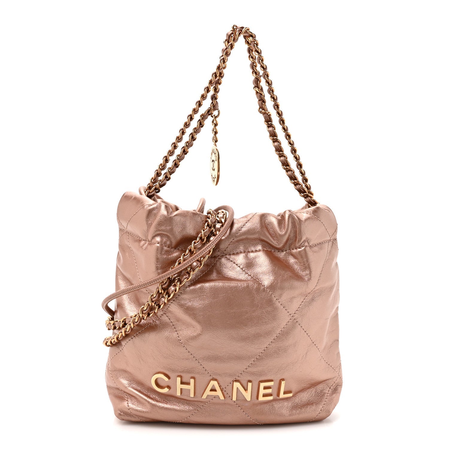 Metallic Calfskin Quilted Mini Chanel 22 Copper