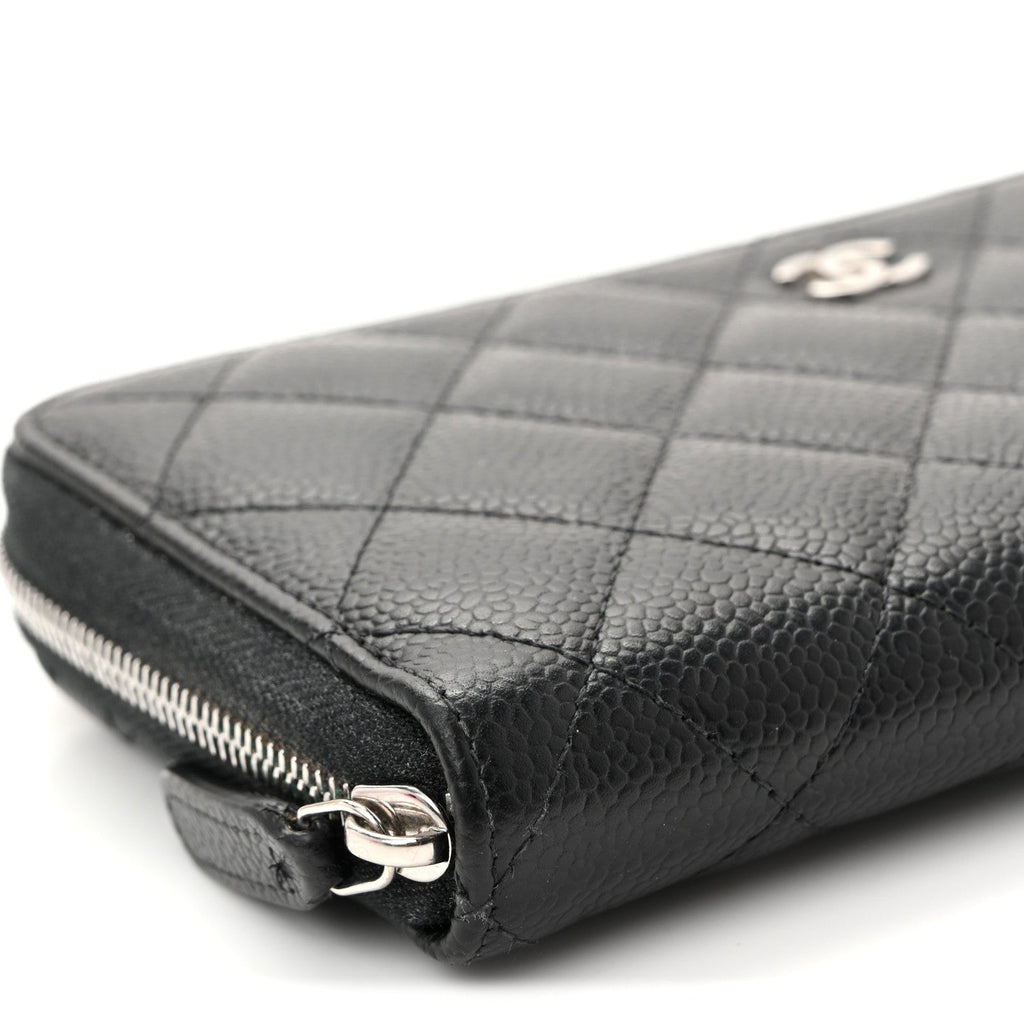 Caviar Quilted Large Gusset Zip Around Wallet Black