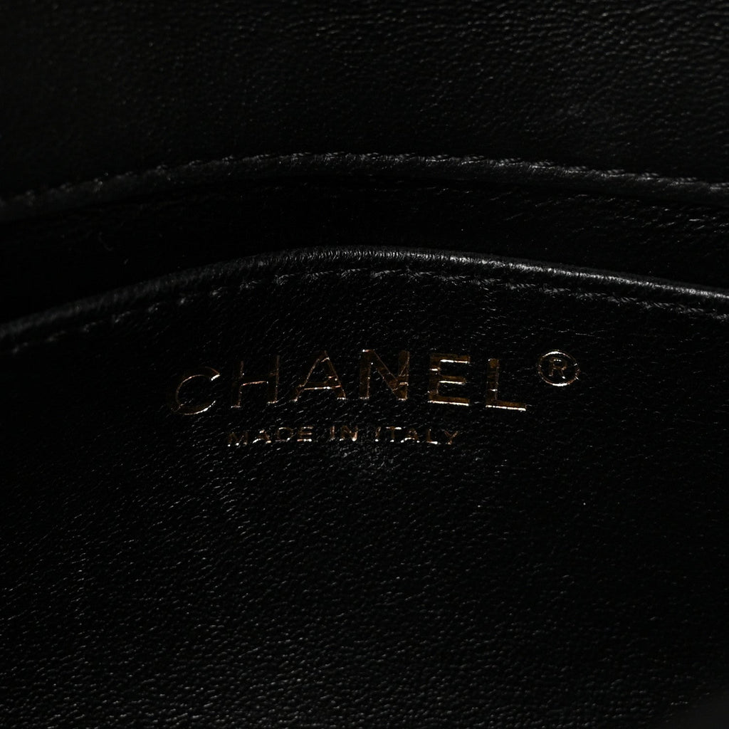 Lambskin Resin Quilted Top Handle Flap Black