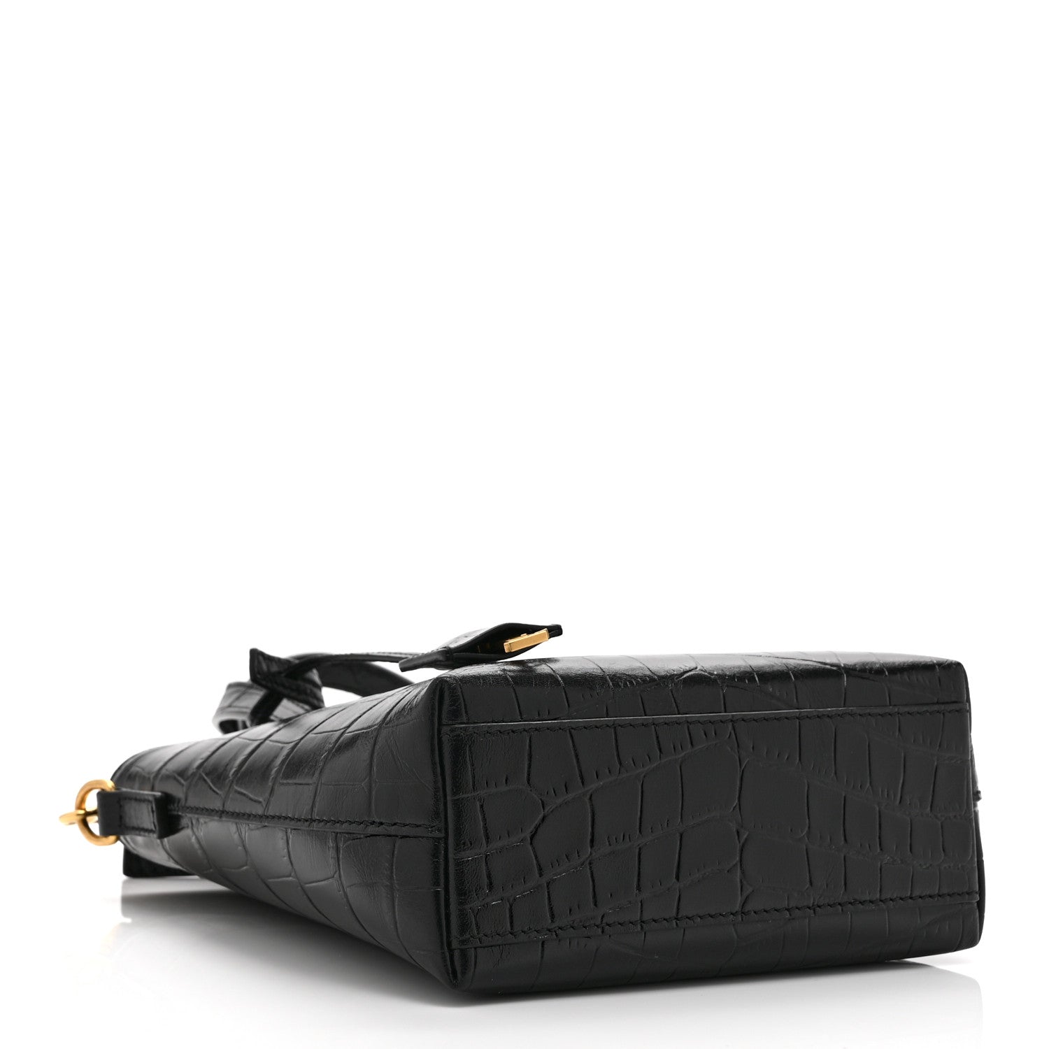 Calfskin Crocodile Embossed Paris Mini Toy Shopper Tote Black
