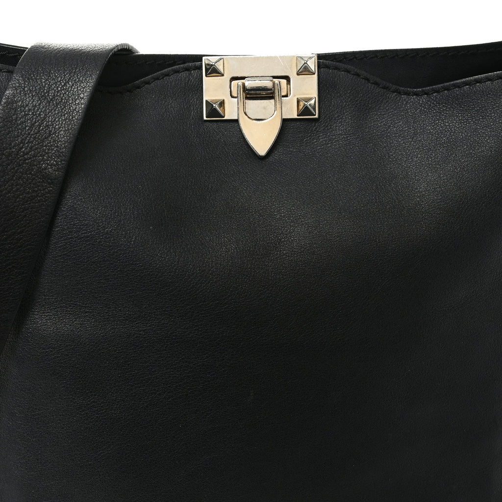 Vitello Calfskin Small Rockstud Flip-Lock Messenger Bag Black
