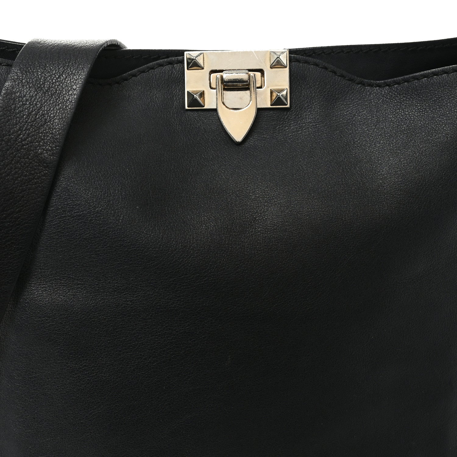 Vitello Calfskin Small Rockstud Flip-Lock Messenger Bag Black