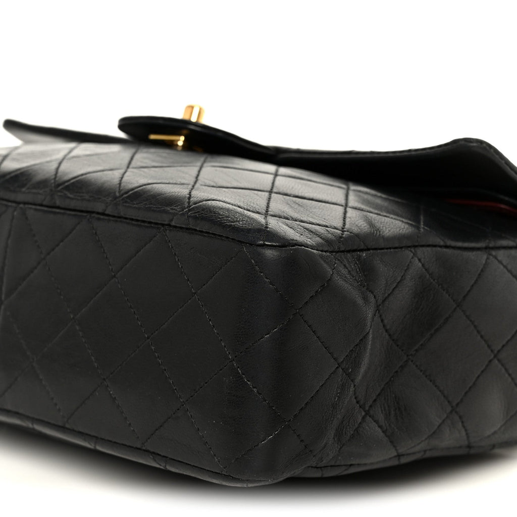 Lambskin Quilted Medium Double Flap Black