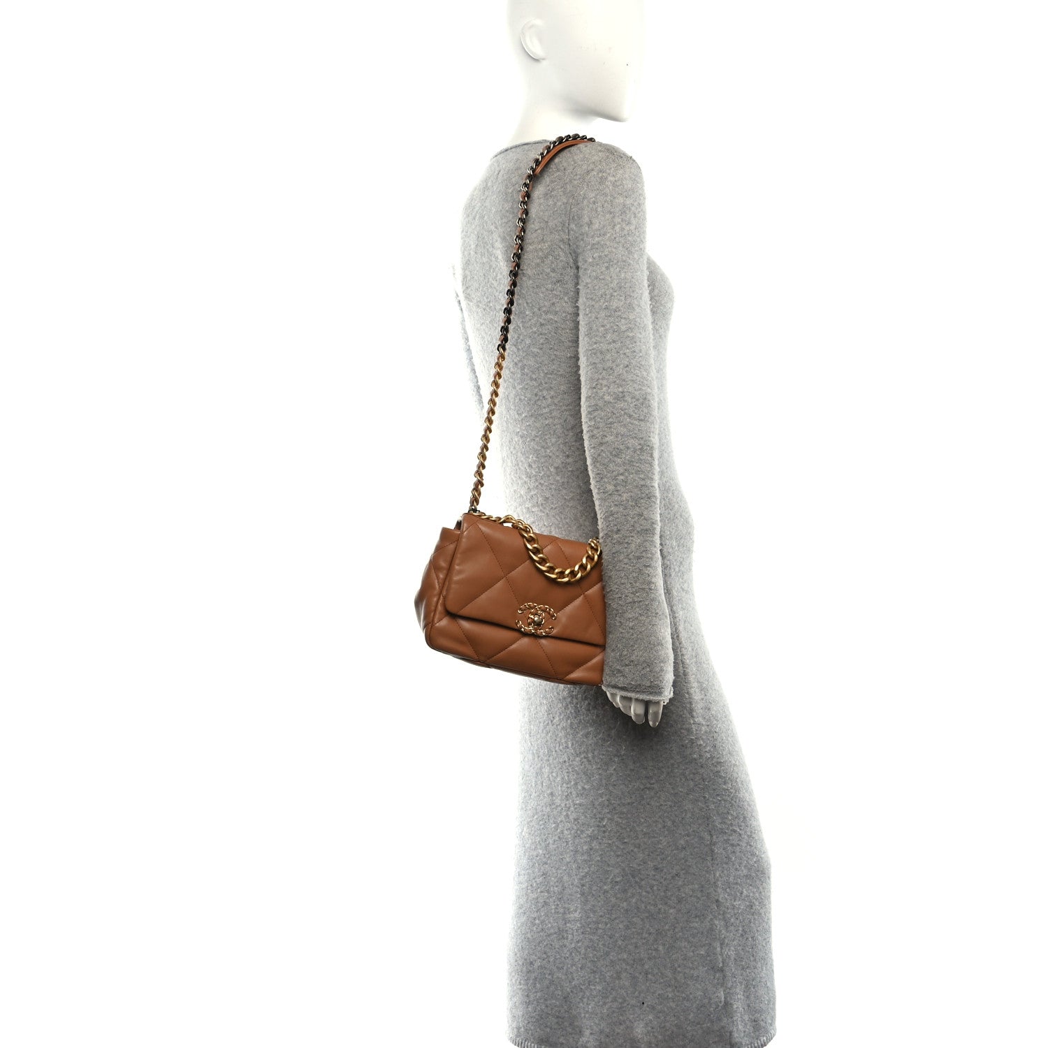 Lambskin Quilted Medium Chanel 19 Flap Brown