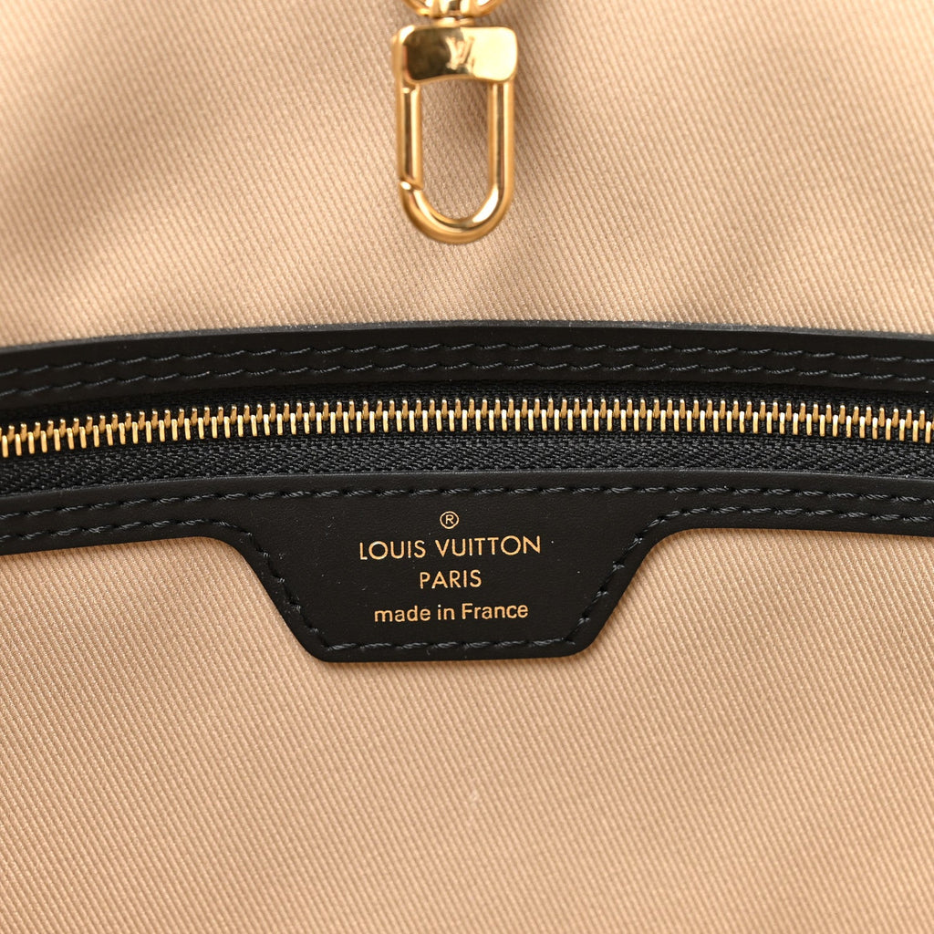 Cotton Monogram Embroidered Neverfull MM Beige Black