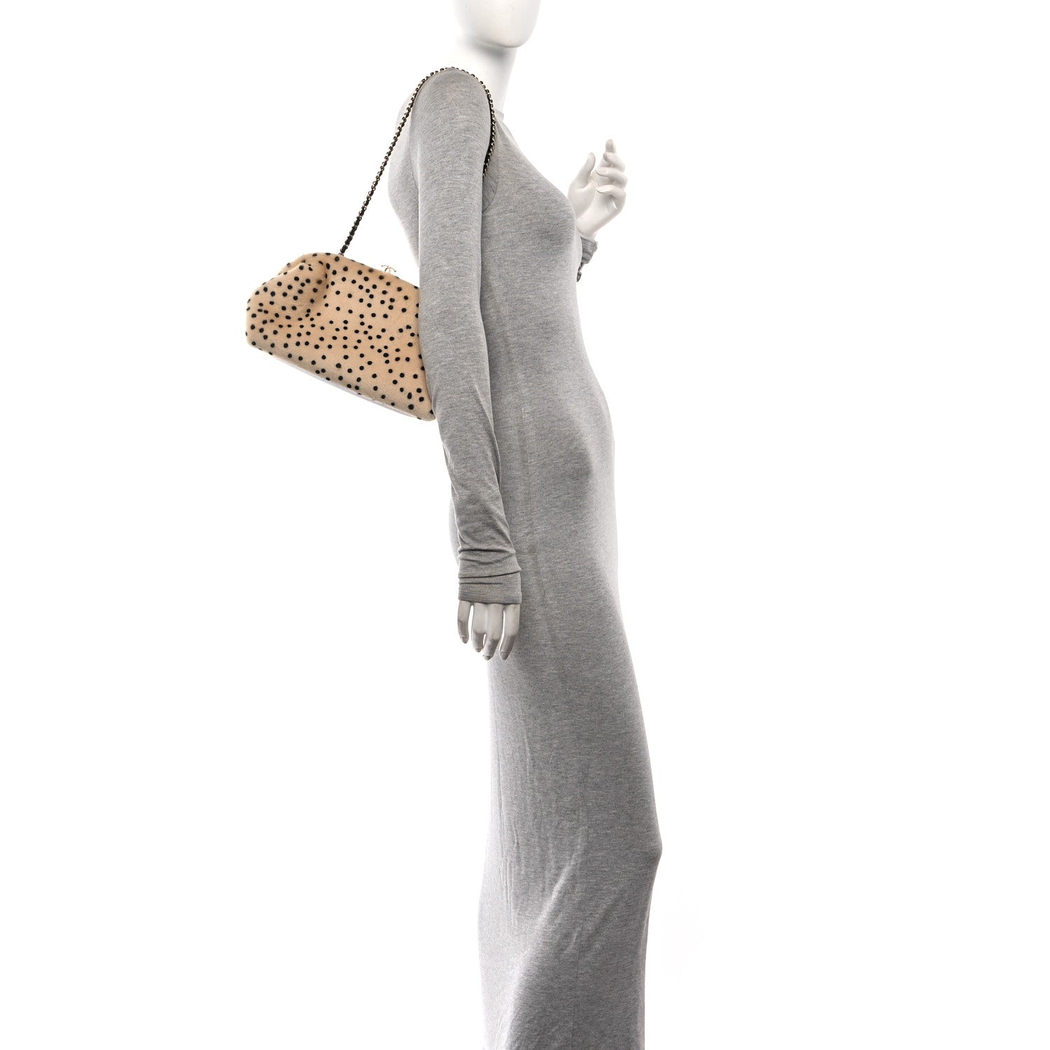 Pony Hair Cheetah Printed Lambskin Clutch With Chain Beige Black