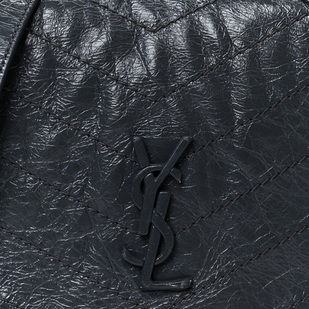 Crinkled Calfskin Matelasse Monogram Niki Chain Wallet Dark Smog