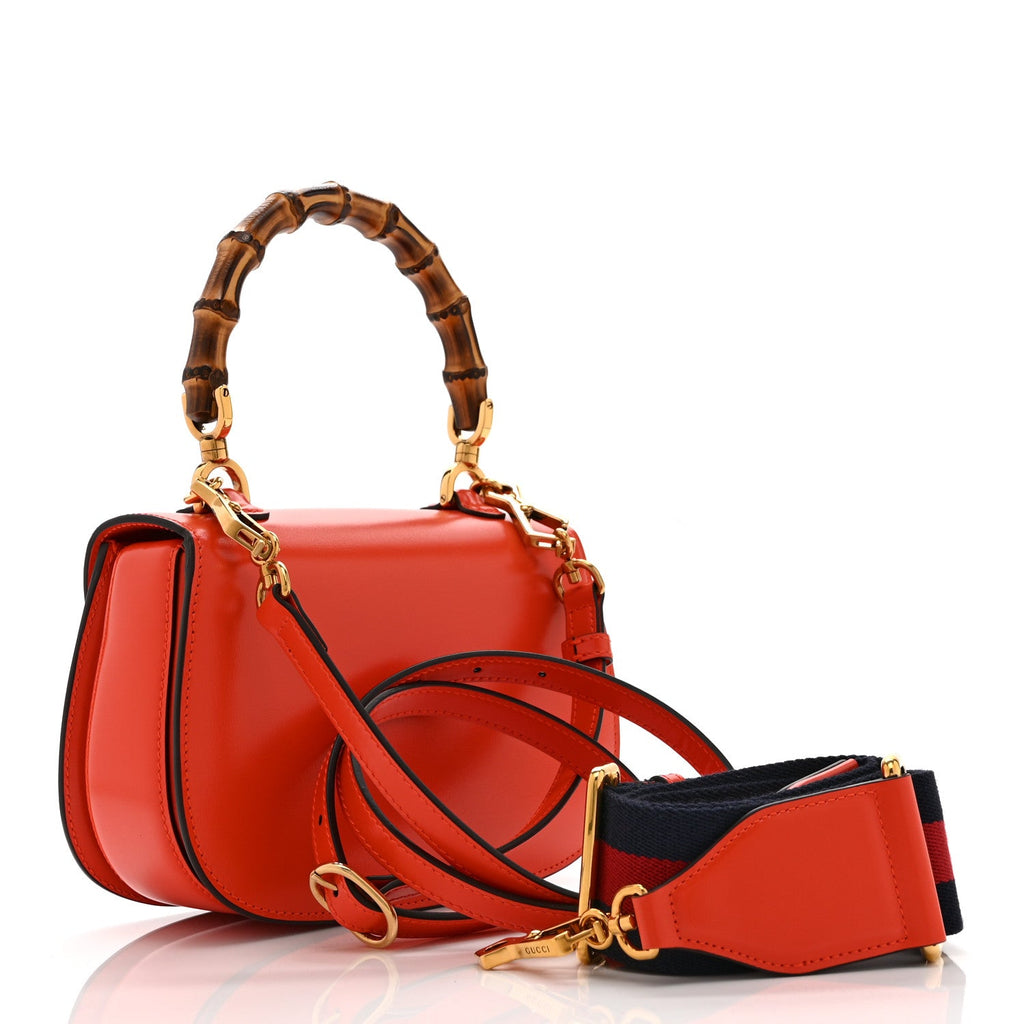 Boarded Dyana Lux Calfskin Web Small Bamboo 1947 Top Handle Bag Calypso Orange
