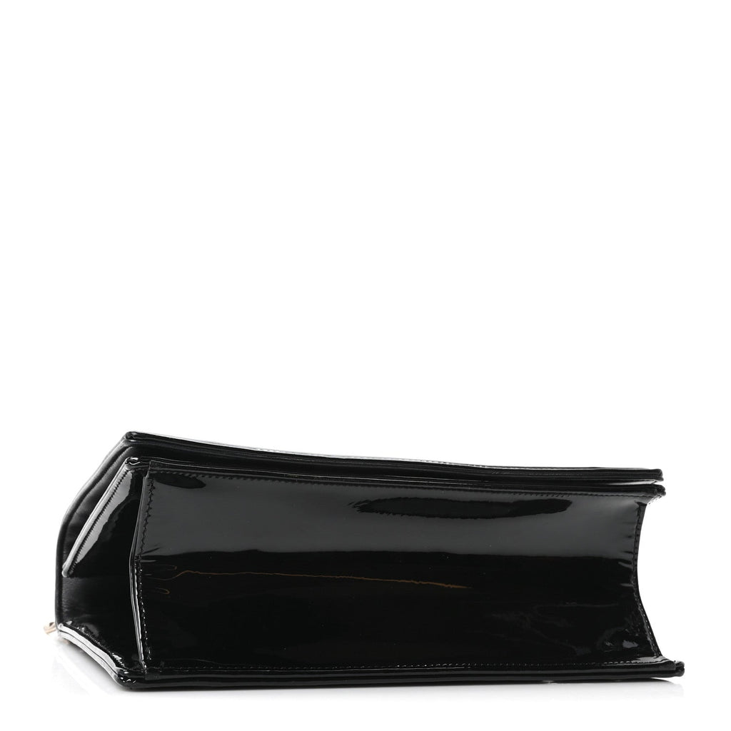 Patent Medium Diorama Flap Bag Black