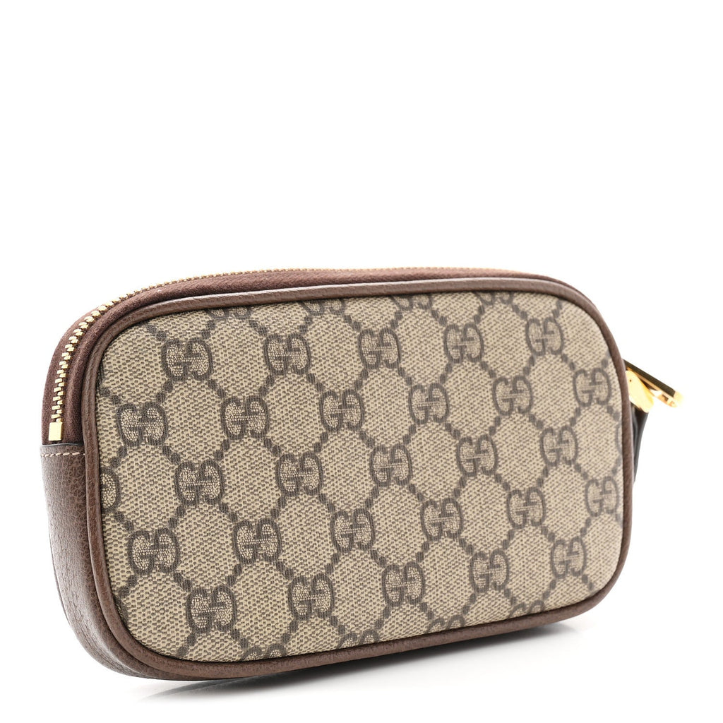 GG Supreme Monogram Ophidia Phone Case Wristlet Brown