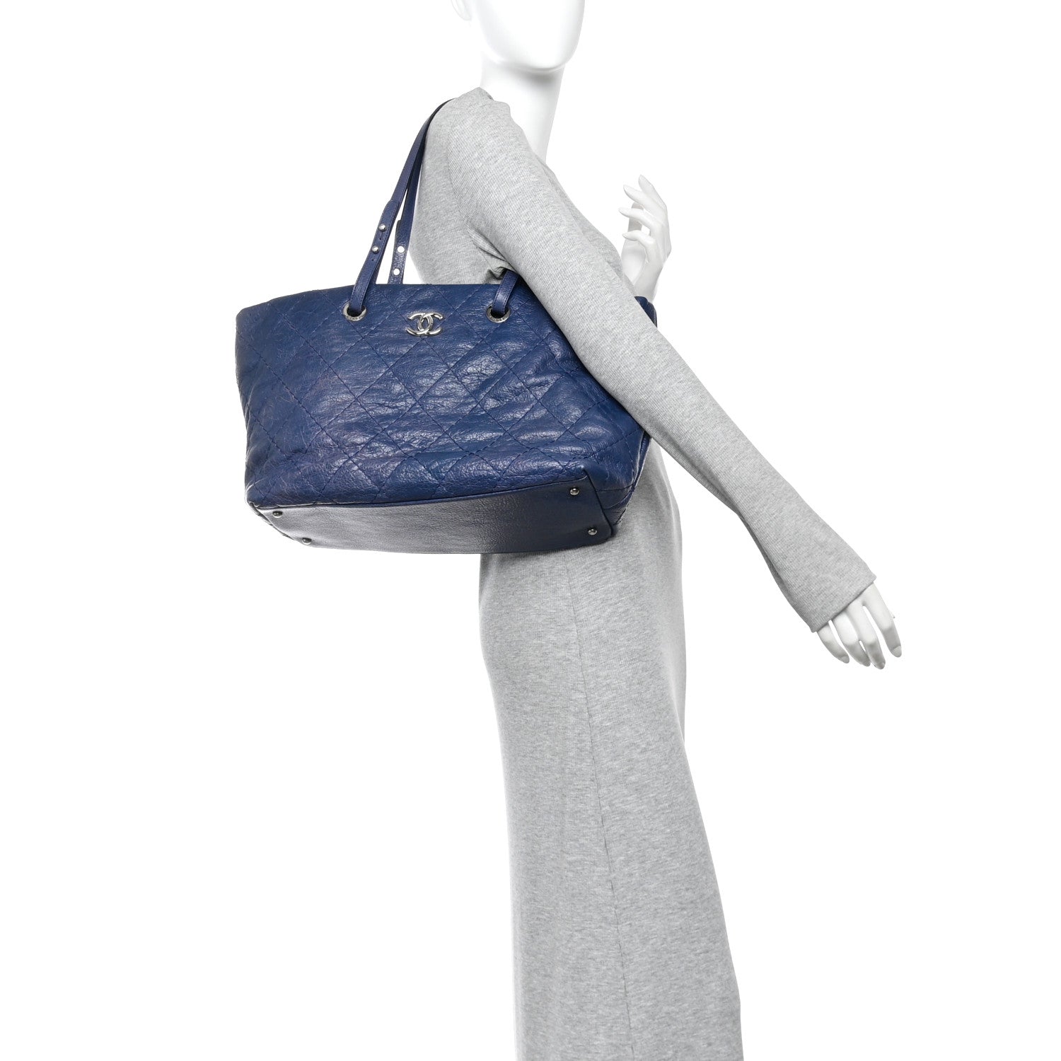 Glazed Calfskin Large On The Road Tote Dark Blue