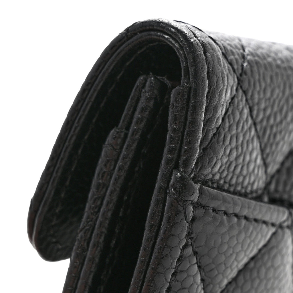 Caviar Quilted Flap Card Holder Wallet Black