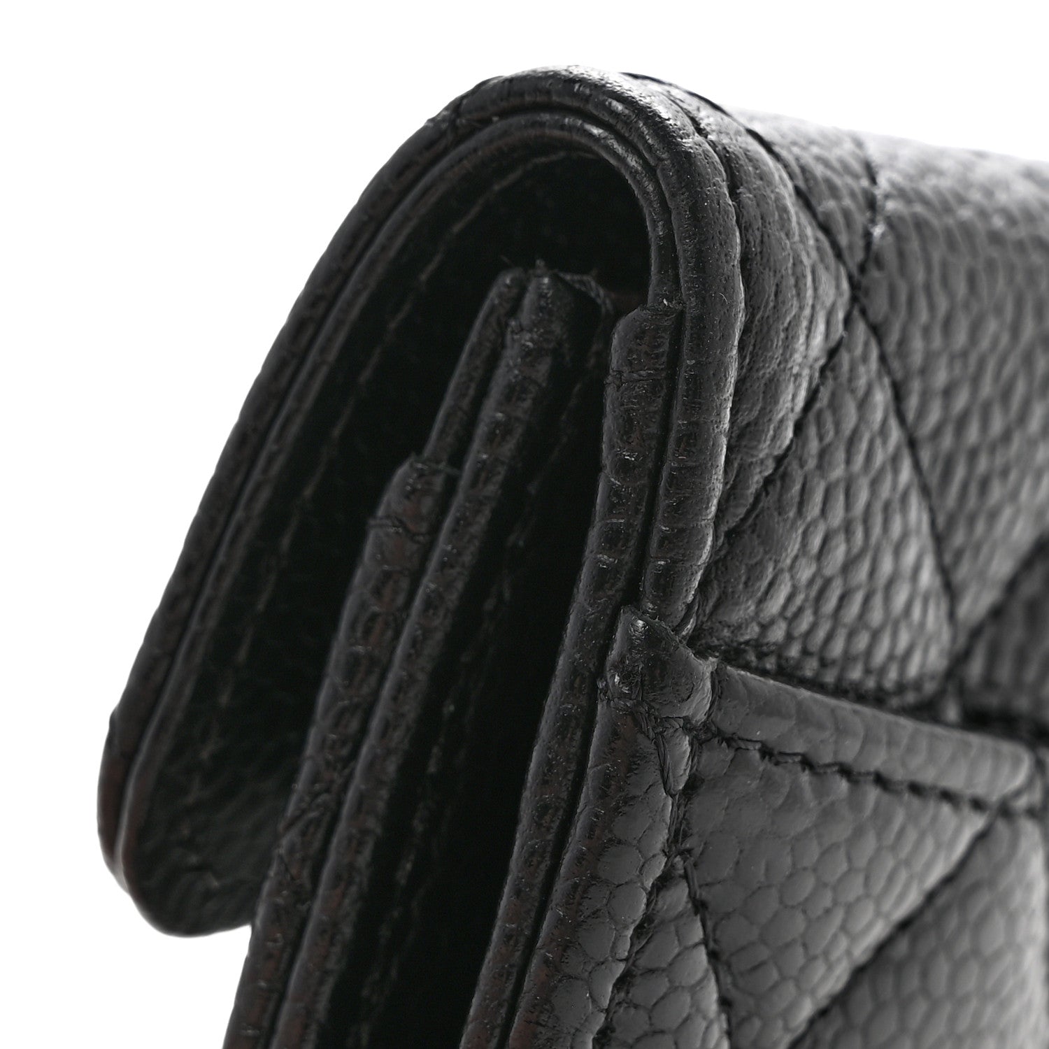Caviar Quilted Flap Card Holder Wallet Black