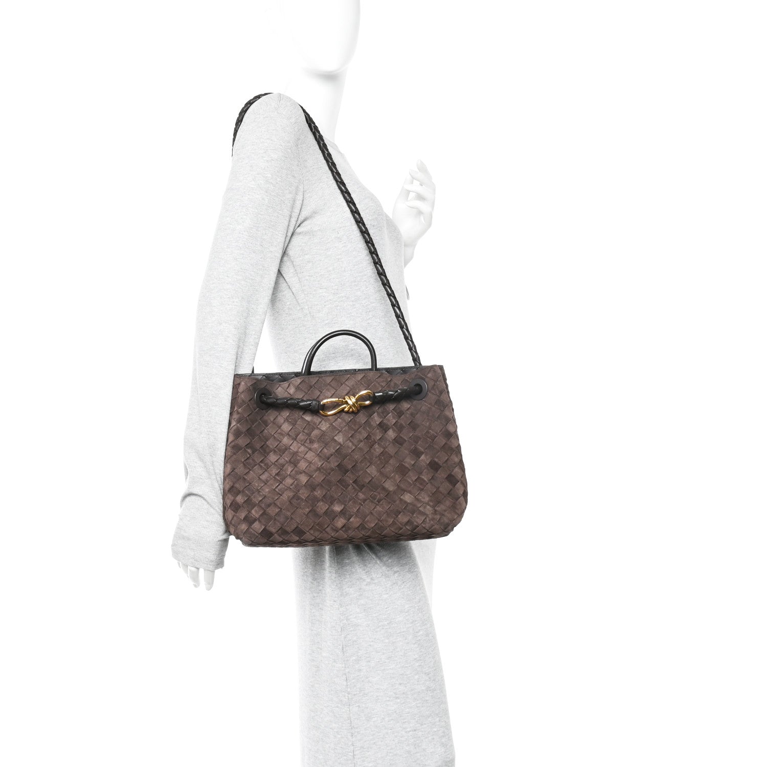 Suede Intrecciato Medium Andiamo Shoulder Bag Fondant