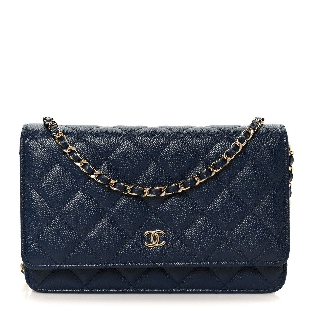 Caviar Quilted Wallet on Chain WOC Navy Blue