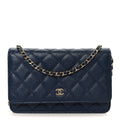 Caviar Quilted Wallet on Chain WOC Navy Blue