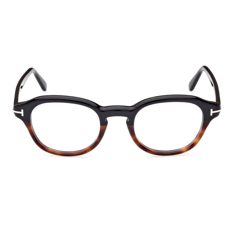 Tom Ford Eyeglasses Round Full Rim, Black/Havana Frame and Clear Blue Light Block Lens FT5871-B005