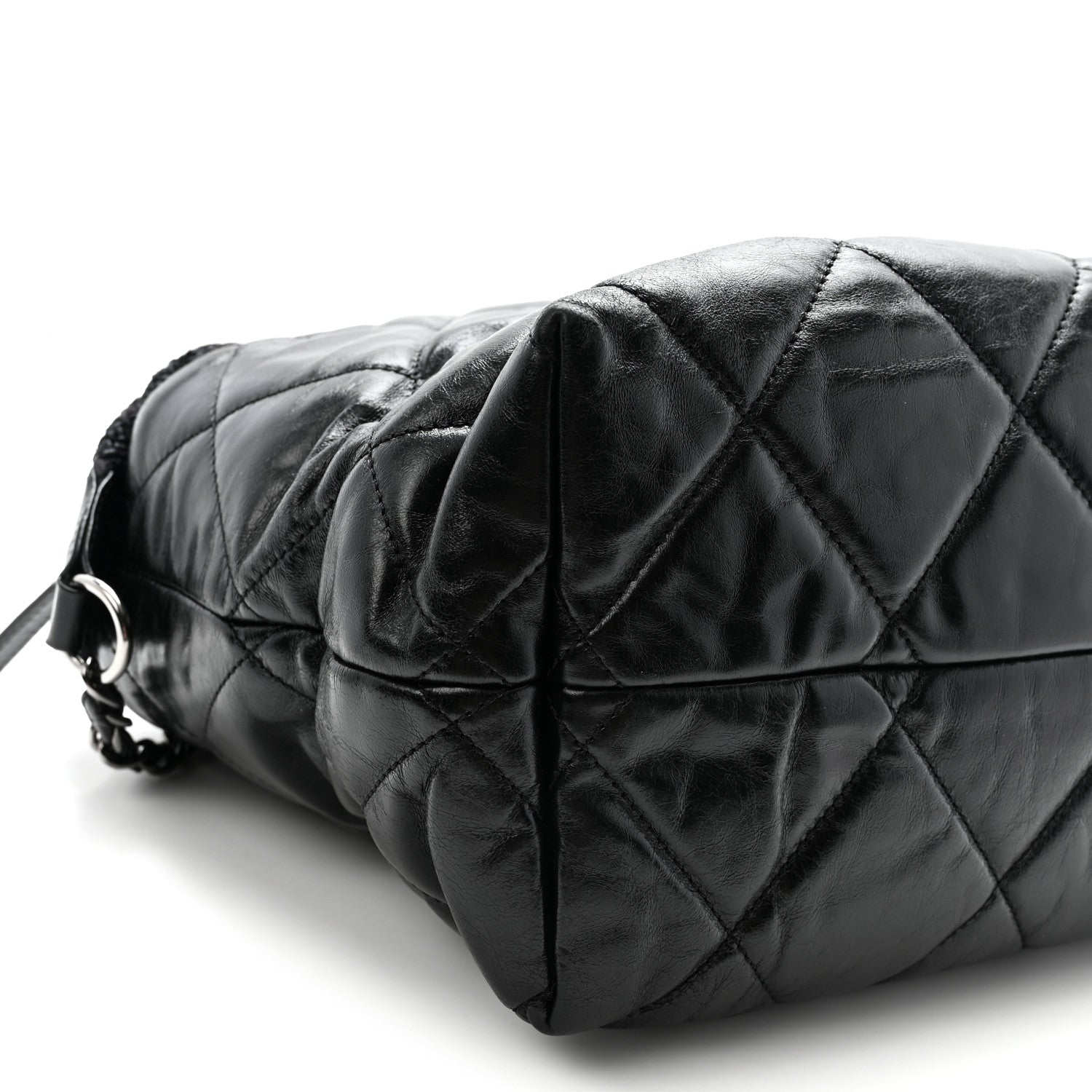 Glazed Calfskin Quilted Tweed Portobello Tote Black
