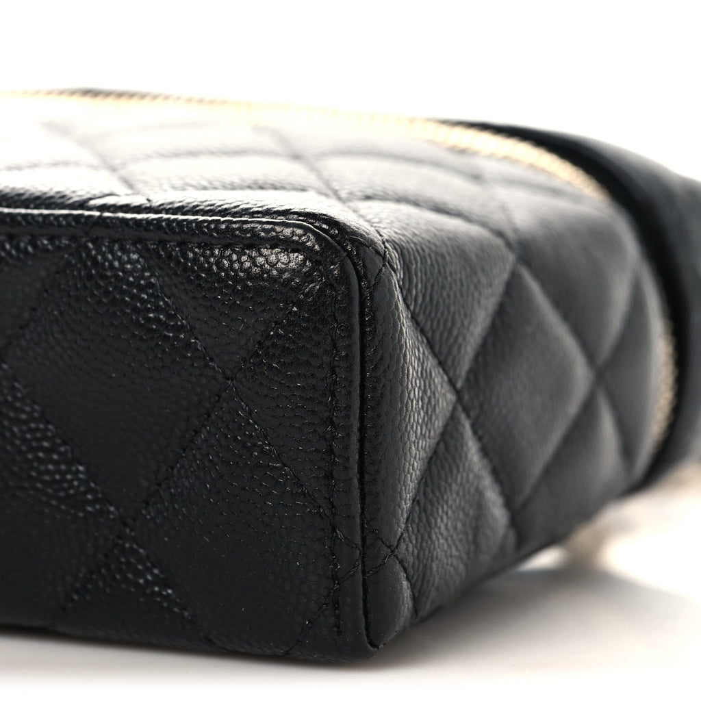 Caviar Quilted Top Handle Slim Vanity With Chain Black