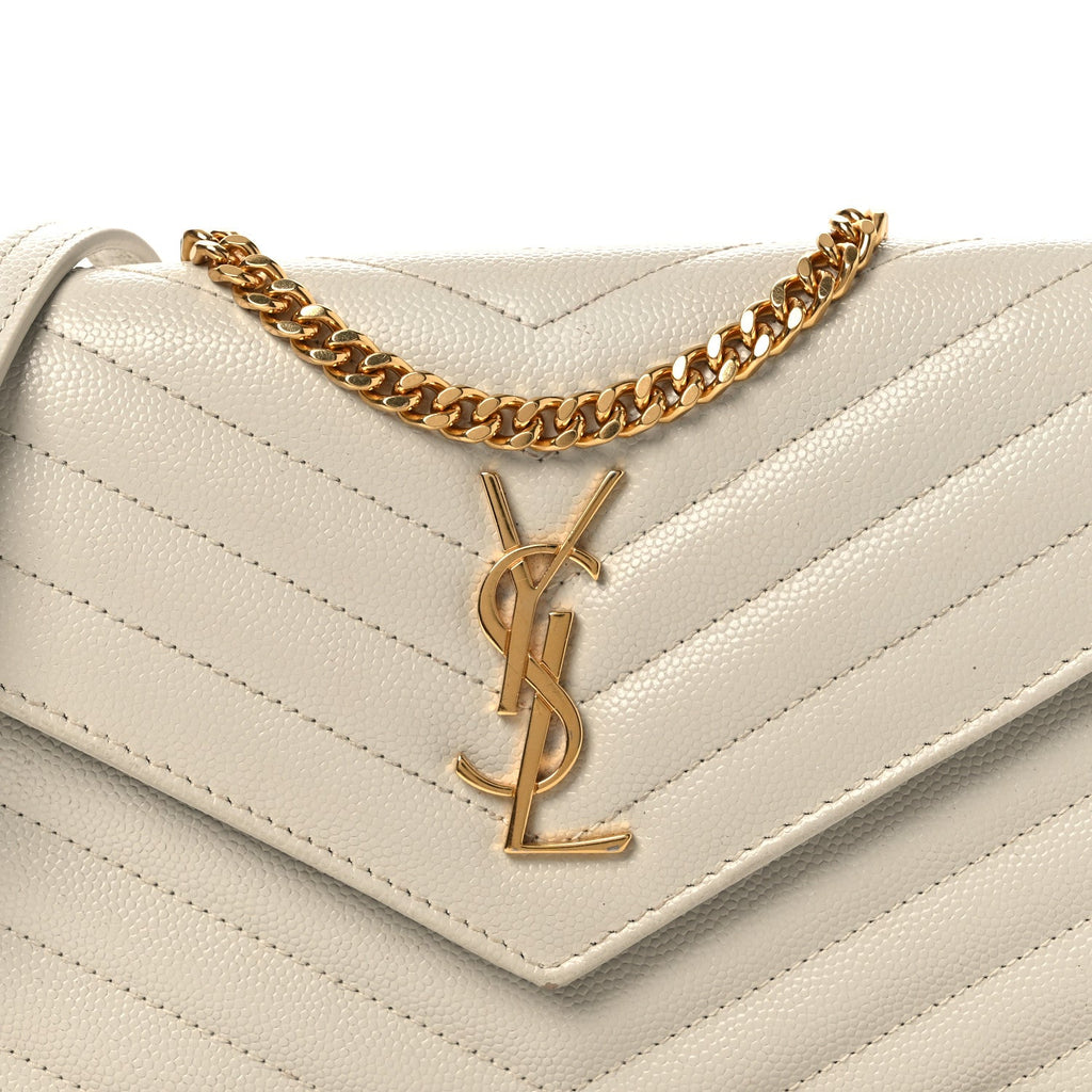Grain De Poudre Matelasse Chevron Monogram Envelope Chain Wallet Blanc Vintage