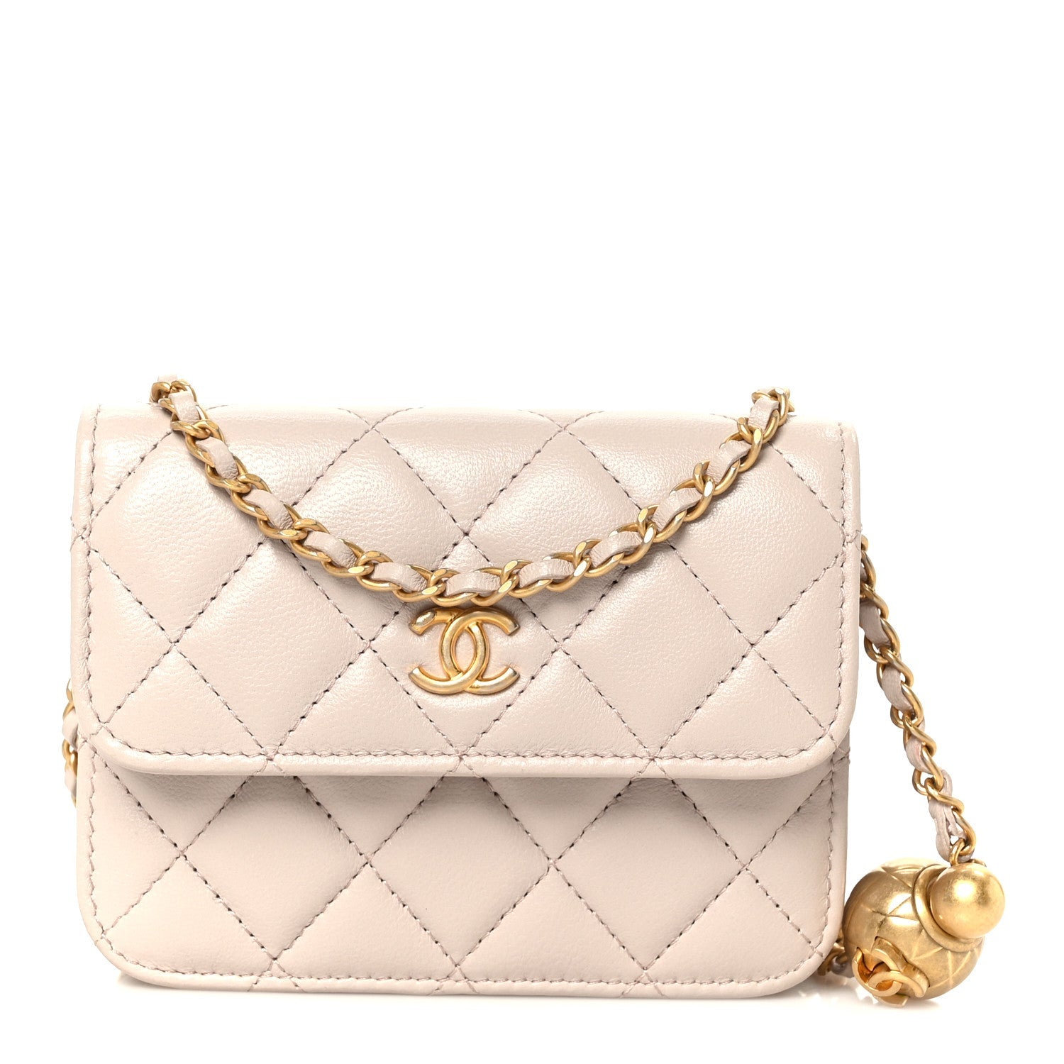 Lambskin Quilted Pearl Crush Clutch With Chain Light Purple