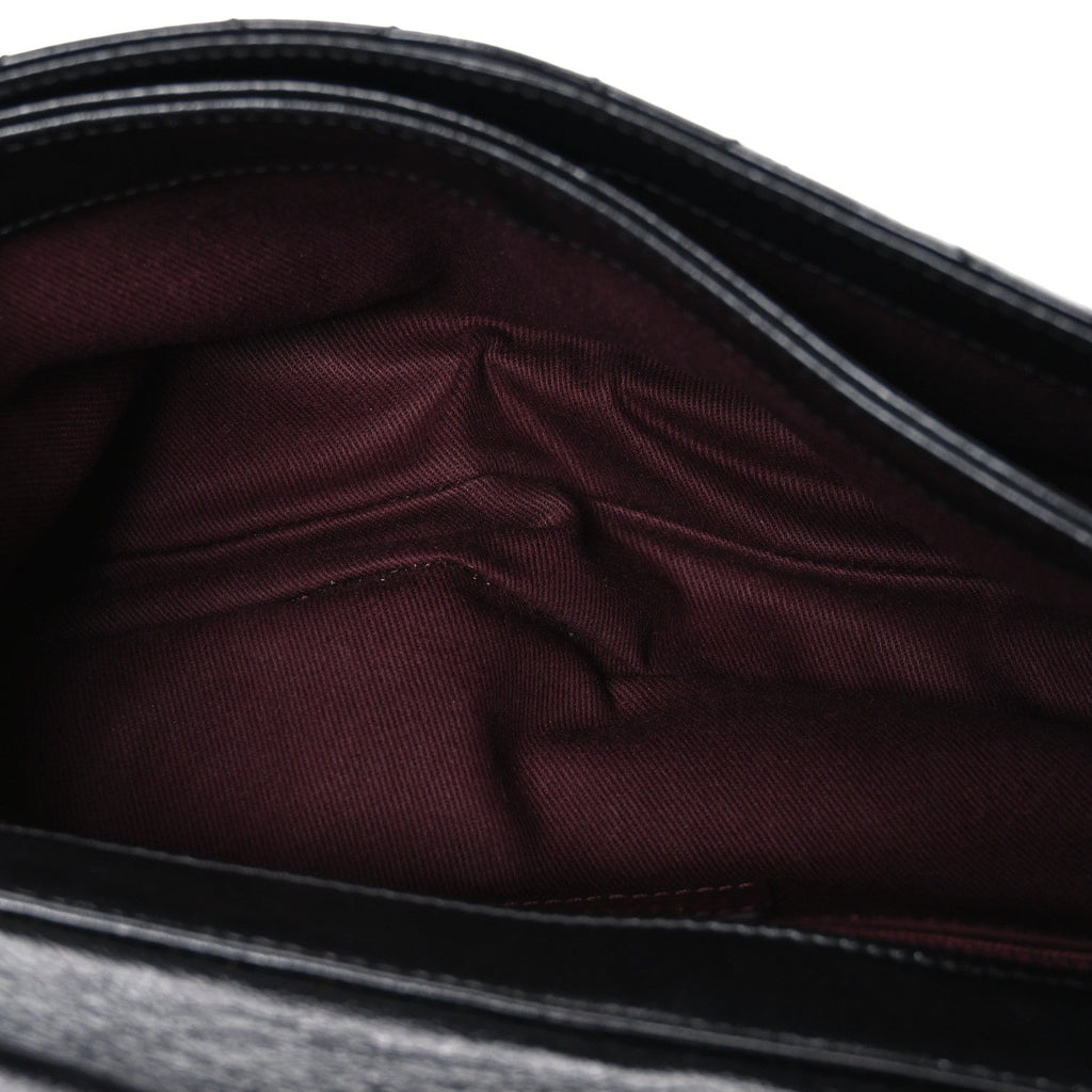 Glazed Calfskin Quilted Medium Perfect Edge Flap Black