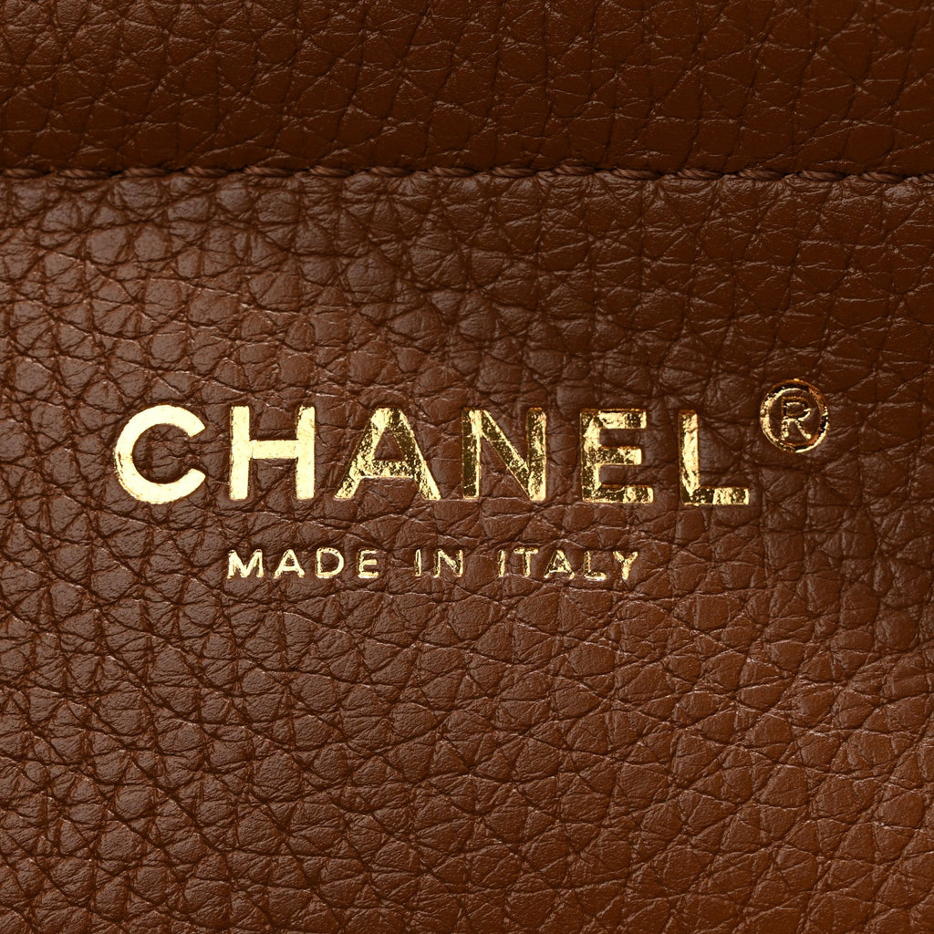 Grained Calfskin Stitched Urban Essentials Small Shopping Bag Camel